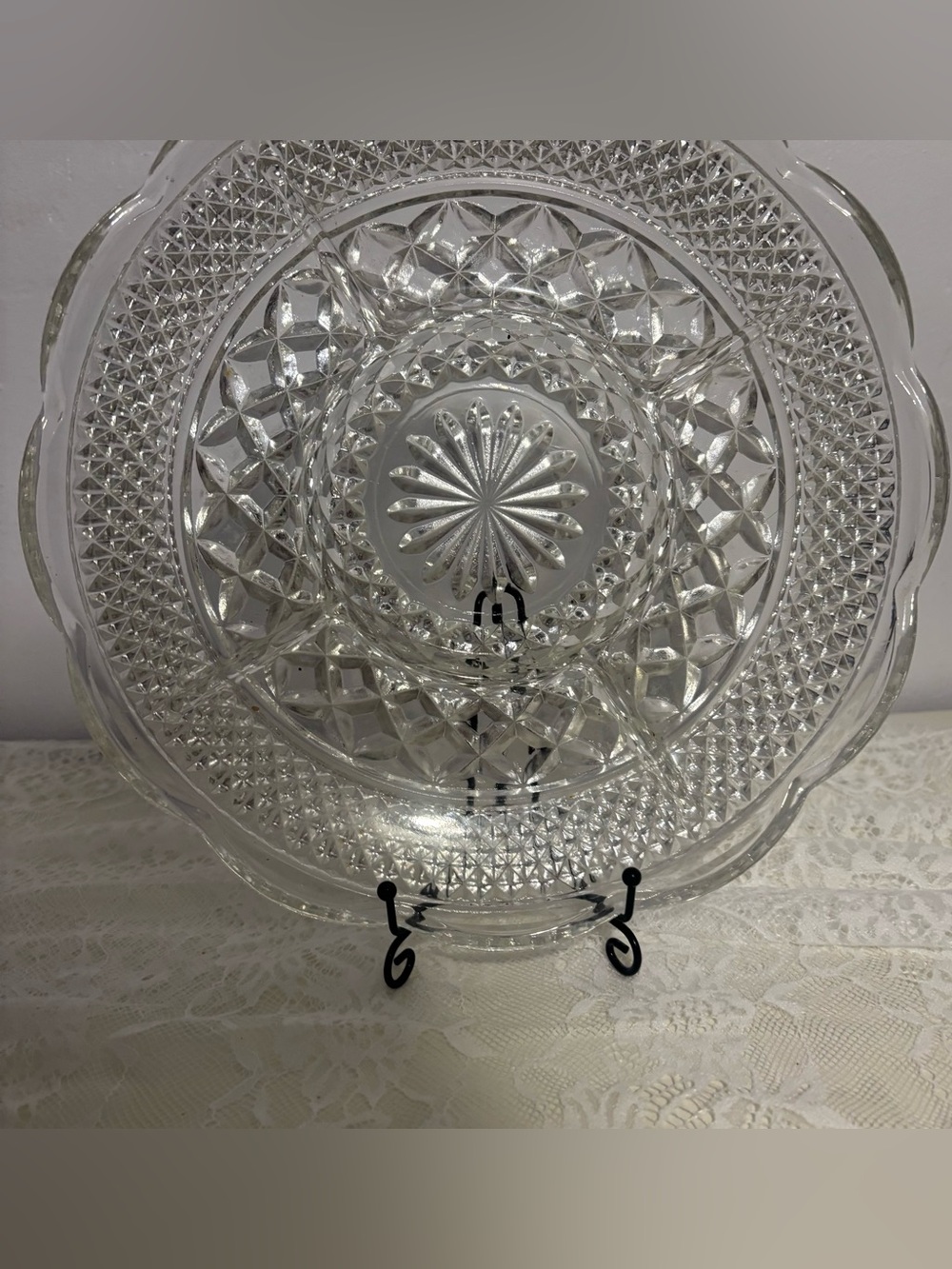 Pressed Glass Serving Platter - Clear Decorative Design